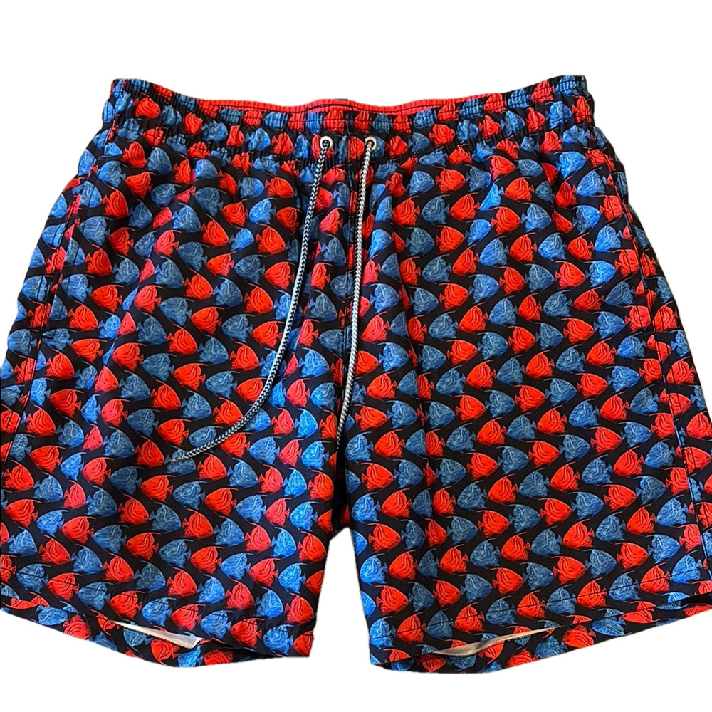 Bugatchi Mens L Red and Blue Swim Trunks